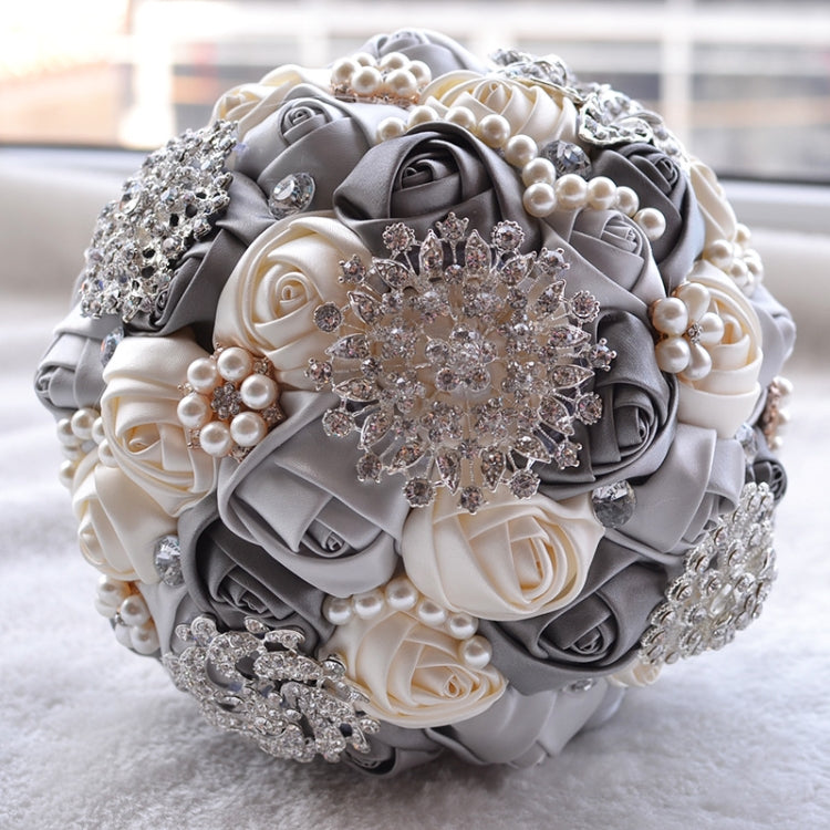 Wedding Holding Pearl Diamond Flowers Bridal Bouquet Accessories Bridesmaid Rhinestone Party Wedding Decoration Supplies, Diameter: 20cm, D453 Milk White, D453, D453 Milk White + White D453 Grey