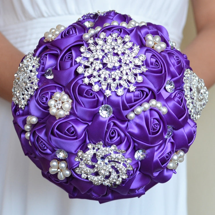 Wedding Holding Pearl Diamond Flowers Bridal Bouquet Accessories Bridesmaid Rhinestone Party Wedding Decoration Supplies, Diameter: 20cm, D453 Milk White, D453, D453 Milk White + White D453 Purple