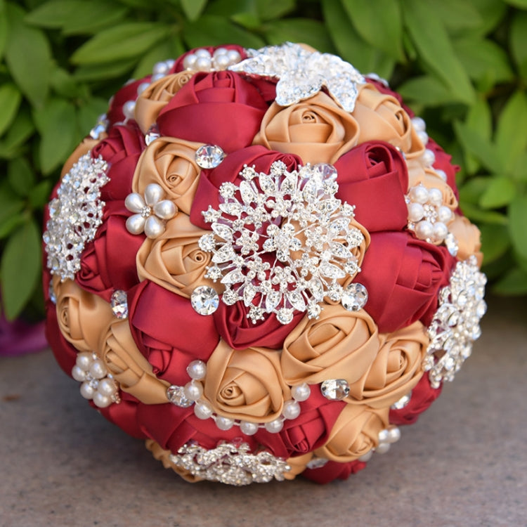 Wedding Holding Pearl Diamond Flowers Bridal Bouquet Accessories Bridesmaid Rhinestone Party Wedding Decoration Supplies, Diameter: 20cm, D453 Milk White, D453, D453 Milk White + White D453 Red
