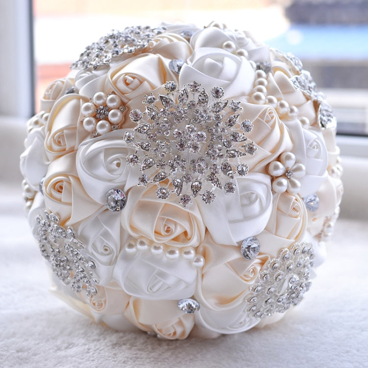 Wedding Holding Pearl Diamond Flowers Bridal Bouquet Accessories Bridesmaid Rhinestone Party Wedding Decoration Supplies, Diameter: 20cm, D453 Milk White, D453, D453 Milk White + White D453 Milk White + White Milk White + White
