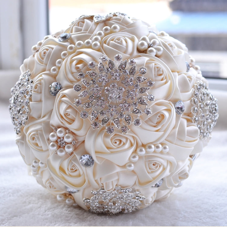 Wedding Holding Pearl Diamond Flowers Bridal Bouquet Accessories Bridesmaid Rhinestone Party Wedding Decoration Supplies, Diameter: 20cm, D453 Milk White, D453, D453 Milk White + White D453 Milk White Milk White