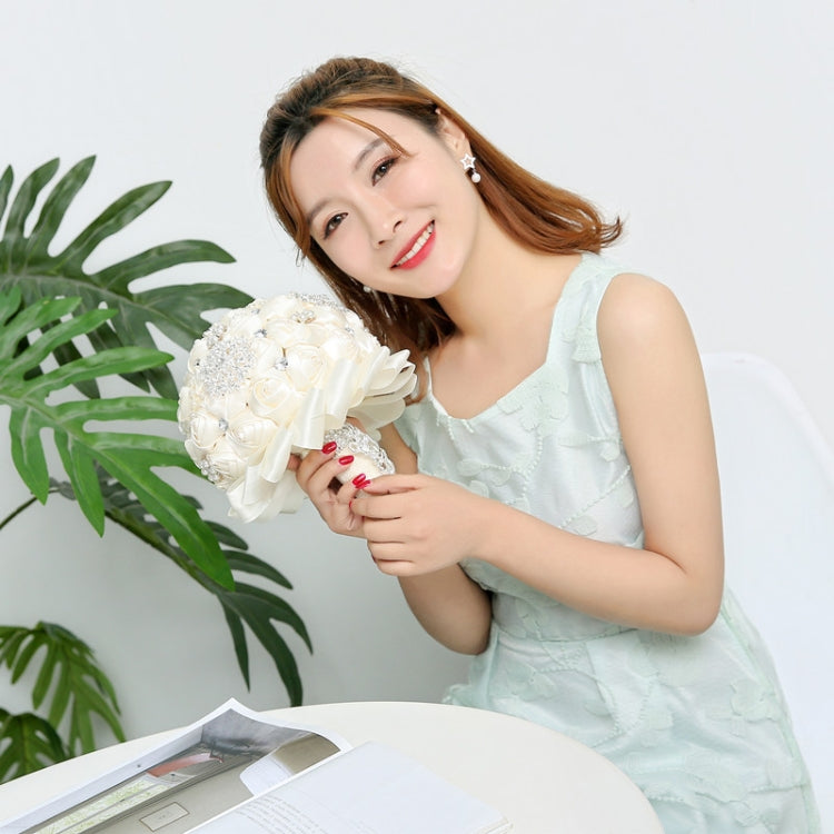 Wedding Holding Pearl Diamond Flowers Bridal Bouquet Accessories Bridesmaid Rhinestone Party Wedding Decoration Supplies, Diameter: 20cm, D453 Milk White, D453, D453 Milk White + White