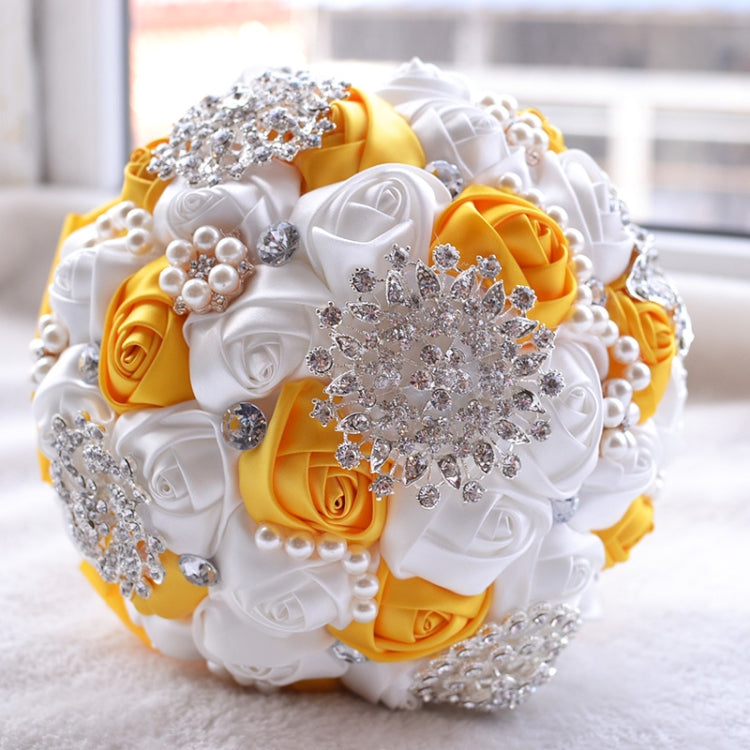 Wedding Holding Pearl Diamond Flowers Bridal Bouquet Accessories Bridesmaid Rhinestone Party Wedding Decoration Supplies, Diameter: 20cm, D453 Milk White, D453, D453 Milk White + White D453 Yellow