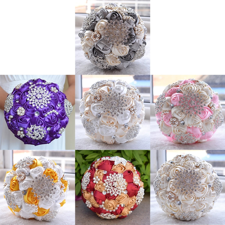 Wedding Holding Pearl Diamond Flowers Bridal Bouquet Accessories Bridesmaid Rhinestone Party Wedding Decoration Supplies, Diameter: 20cm, D453 Milk White, D453, D453 Milk White + White