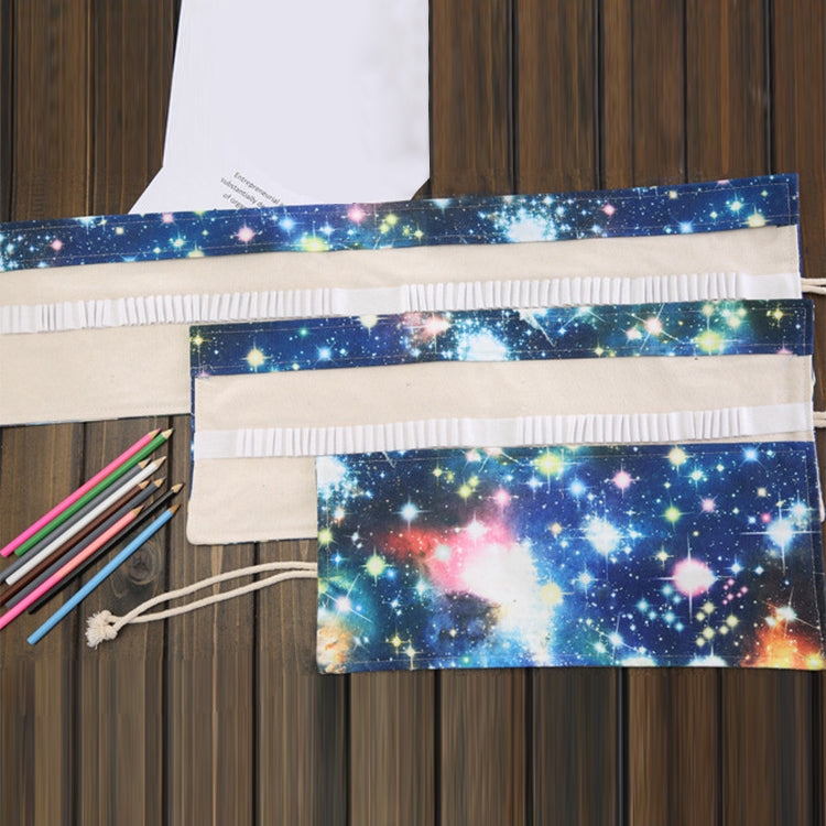 36 Slots Cosmic Galaxy Print Pen Bag Canvas Pencil Wrap Curtain Roll Up Pencil Case Stationery Pouch, 36 Slots