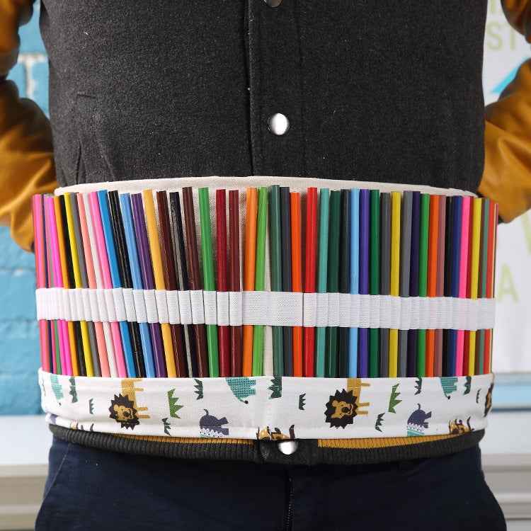36 Slots Cartoon Animal Print Pen Bag Canvas Pencil Wrap Curtain Roll Up Pencil Case Stationery Pouch, 36 Slots