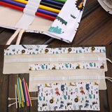 36 Slots Cartoon Animal Print Pen Bag Canvas Pencil Wrap Curtain Roll Up Pencil Case Stationery Pouch, 36 Slots