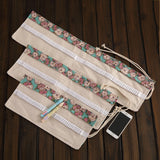 36 Slots Rose Clock Print Pen Bag Canvas Pencil Wrap Curtain Roll Up Pencil Case Stationery Pouch, 36 Slots