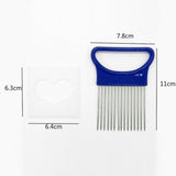 Stainless Steel Vegetable Onion Cutter Holder Meat Needle Kitchen Tools, Blue(1PC), Orange(1PC)