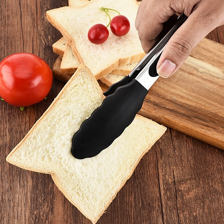 12 inch Silicone Non-slip Food Bread Barbecue BBQ Clip Tongs Kitchen Tools, 12 inch Black, 12 inch Red