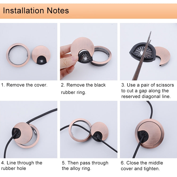 2 PCS Desk Computer Desktop Zinc Alloy Round Threading Box Hole Cover, Hole Diameter: 60mm (Green Bronze), 60mm