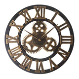 Retro Wooden Round Single-sided Gear Clock Rome Number Wall Clock, Diameter: 35cm, Rome Number 35cm, Rome Number 35cm