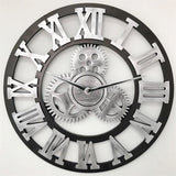 Retro Wooden Round Single-sided Gear Clock Rome Number Wall Clock, Diameter: 35cm, Rome Number 35cm, Rome Number 35cm