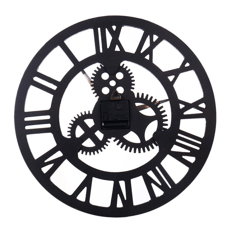 Retro Wooden Round Single-sided Gear Clock Rome Number Wall Clock, Diameter: 35cm, Rome Number 35cm, Rome Number 35cm