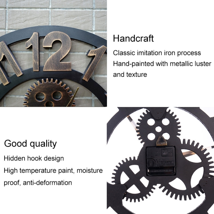 Retro Wooden Round Single-sided Gear Clock Rome Number Wall Clock, Diameter: 35cm, Rome Number 35cm, Rome Number 35cm