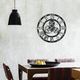 Retro Wooden Round Single-sided Gear Clock Rome Number Wall Clock, Diameter: 35cm, Rome Number 35cm, Rome Number 35cm