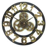 Retro Wooden Round Single-sided Gear Clock Number Wall Clock, Diameter: 40cm, Number 40cm, Number 40cm (Silver)
