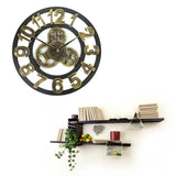 Retro Wooden Round Single-sided Gear Clock Number Wall Clock, Diameter: 40cm, Number 40cm, Number 40cm (Silver)