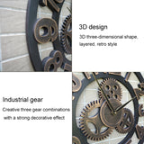 Retro Wooden Round Single-sided Gear Clock Rome Number Wall Clock, Diameter: 40cm, Rome Number 40cm