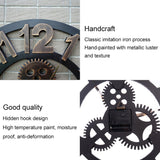 Retro Wooden Round Single-sided Gear Clock Rome Number Wall Clock, Diameter: 58cm, Rome Number 58cm