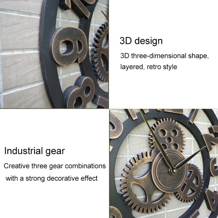 Retro Wooden Round Single-sided Gear Clock Rome Number Wall Clock, Diameter: 80cm, Rome Number 80cm, Rome Number 80cm (Gold)