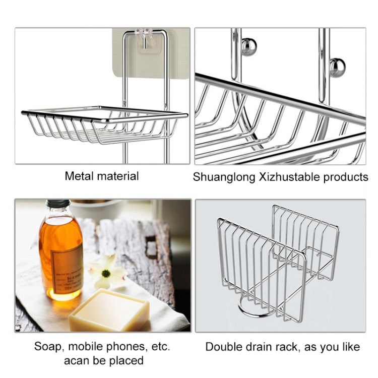 Creative Double Layer Stainless Steel Soap Stand Non-trace Magic Sticker Style Soap Dish Bathroom Shelf Belt Hanger, Double Layer Bathroom Shelf 1