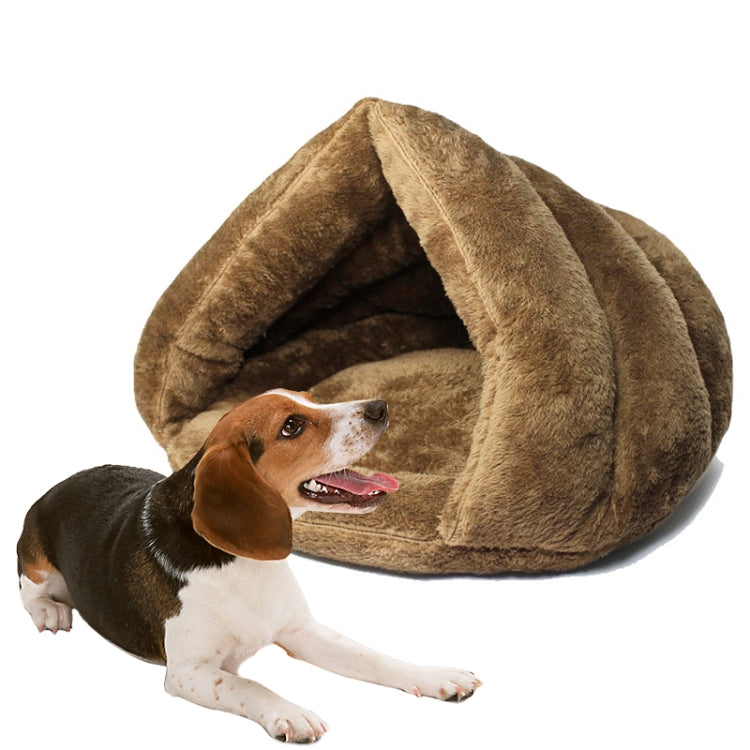 Triangular Cat Kennel Warm Thicken Mongolian Yurt Pet Dogs Cats House Size: L, 45×45×33cm, Size: L Size: L Brown