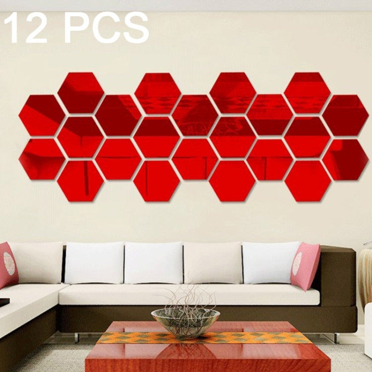 12 PCS 3D Hexagonal Mirror Wall Stickers Set, Size: 10*10cm, Size: 10*10cm (Silver), Size: 10*10cm (Black), Size: 10*10cm (Gold), Size: 10*10cm (Blue), Size: 10*10cm (Red) Size: 10*10cm (Red) Red