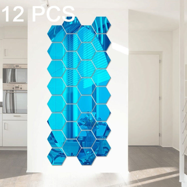 12 PCS 3D Hexagonal Mirror Wall Stickers Set, Size: 8*8cm, Size: 8*8cm(Silver), Size: 8*8cm (Black), Size: 8*8cm(Gold), Size: 8*8cm(Blue), Size: 8*8cm(Red) Size: 8*8cm(Blue) Blue