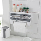 Kitchen Wall Mounted Cling Film Holder Wrap Storage Rack Hanger Rack Cutting Device, Size: 39 x 10 x 24cm, Grey