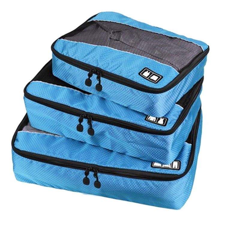 3 PCS / Sets Multi-function Football Texture 210D Polyester Waterproof Travel Clothes Underwear Storage Bag Blue