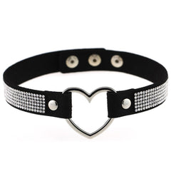 Japanese Harajuku Rhinestone Heart Shape Punk Collar Fashion Female Choker Necklace, Random Color Delivery, TXXQ03