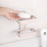 Wall Hanging Traceless Double-deck PP Soap Holder Bathroom Storage Shelf Beige