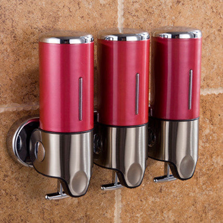 Triple Hotel Shower Manual Dispenser Wall Mounted Washing Liquid Shampoo Soap Bottle, Capacity: 1200ml, 1200ml/White, 1200ml/Black, 1200ml/Gold, 1200ml/Red, 1200ml/Silver, 1200ml/Transparent