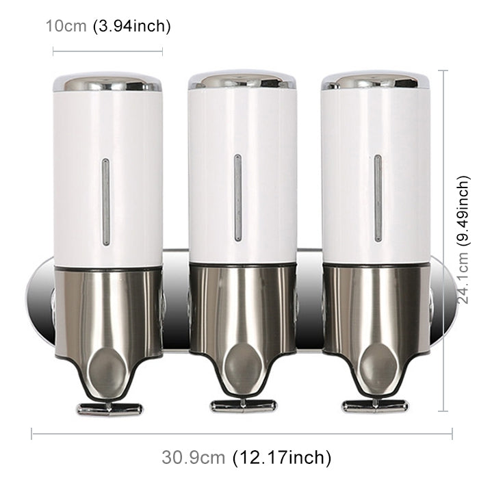 Triple Hotel Shower Manual Dispenser Wall Mounted Washing Liquid Shampoo Soap Bottle, Capacity: 1200ml, 1200ml/White, 1200ml/Black, 1200ml/Gold, 1200ml/Red, 1200ml/Silver, 1200ml/Transparent