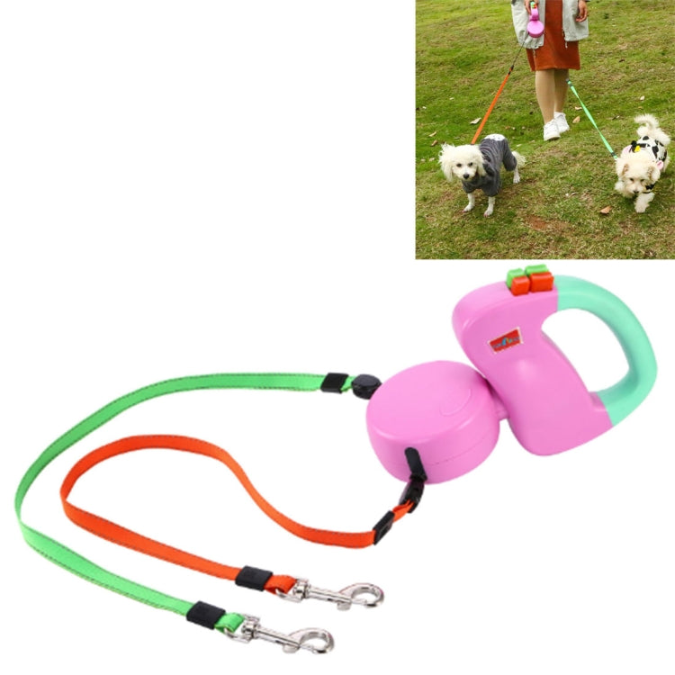 Two-headed Creative Automatic Retractable Pet Traction Rope Pink