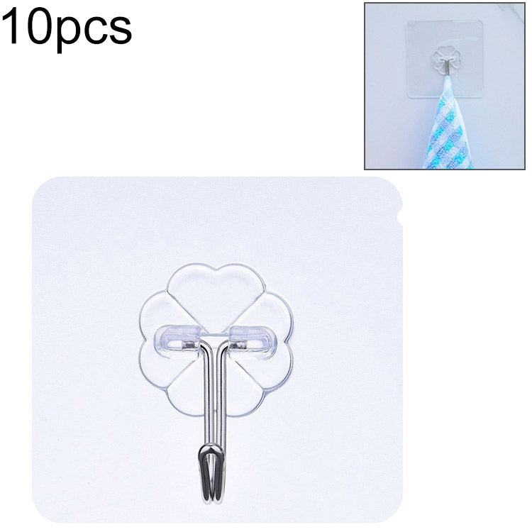 10pcs PVC + Stainless Steel Thick Plum Shape Seamless Adhesive Hook Waterproof Transparent Strong Stick Hook Kitchen Wall Mount, Thick Thick