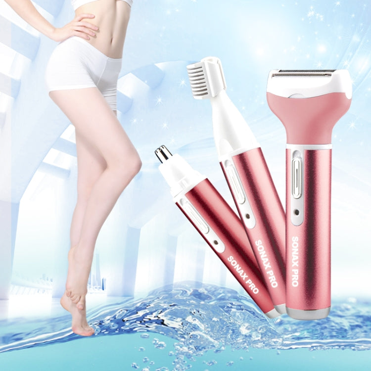 220V 3 In 1 Water Proof Rechargeable Vibrissa Eyebrows Trimmer Body Hair Denuding Machine Set, EU Plug Pink