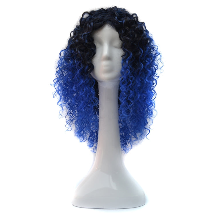 T191006 European and American Wig Headgear with Short and Small Curly Hair for Women Sapphire Blue