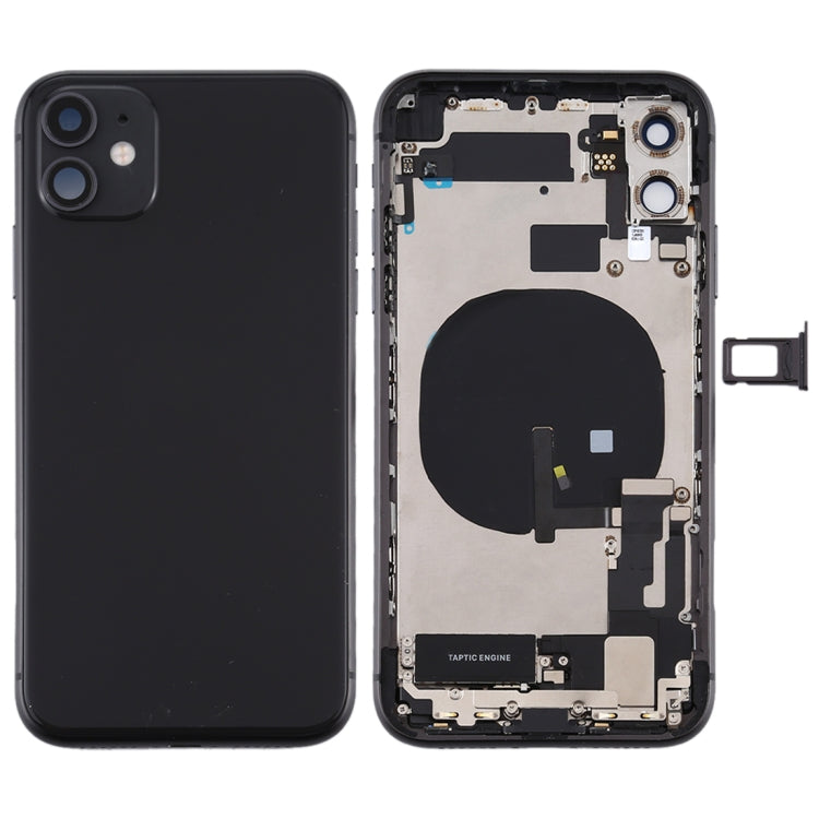 Battery Back Cover Assembly (with Side Keys & Power Button + Volume Button Flex Cable & Wireless Charging Module & Motor & Charging Port & Speaker Ringer Buzzer & Card Tray & Camera Lens Cover) for iPhone 11, For iPhone 11, For iPhone 11(Assembly) For iPhone 11(Assembly) Black