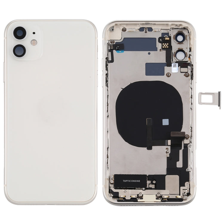 Battery Back Cover Assembly (with Side Keys & Power Button + Volume Button Flex Cable & Wireless Charging Module & Motor & Charging Port & Speaker Ringer Buzzer & Card Tray & Camera Lens Cover) for iPhone 11, For iPhone 11, For iPhone 11(Assembly) For iPhone 11(Assembly) White