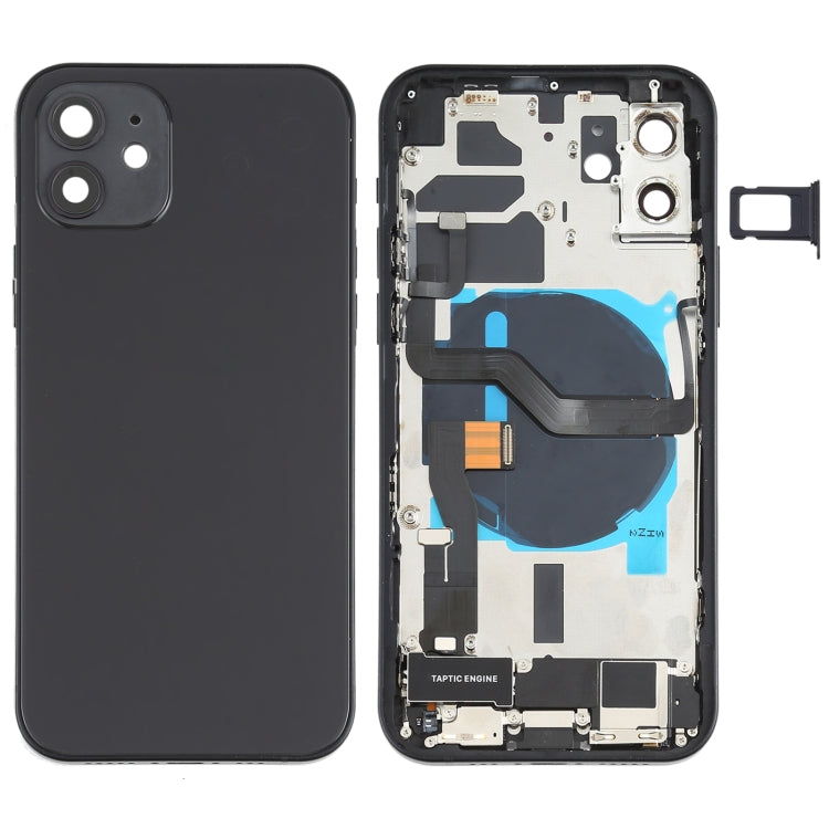 Battery Back Cover Assembly (with Side Keys & Speaker Ringer Buzzer & Motor & Camera Lens & Card Tray & Power Button + Volume Button + Charging Port & Wireless Charging Module) for iPhone 12, For iPhone 12(Assembly) For iPhone 12(Assembly) Black