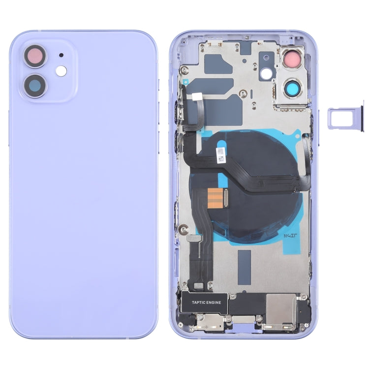 Battery Back Cover Assembly (with Side Keys & Speaker Ringer Buzzer & Motor & Camera Lens & Card Tray & Power Button + Volume Button + Charging Port & Wireless Charging Module) for iPhone 12, For iPhone 12(Assembly) For iPhone 12(Assembly) Purple