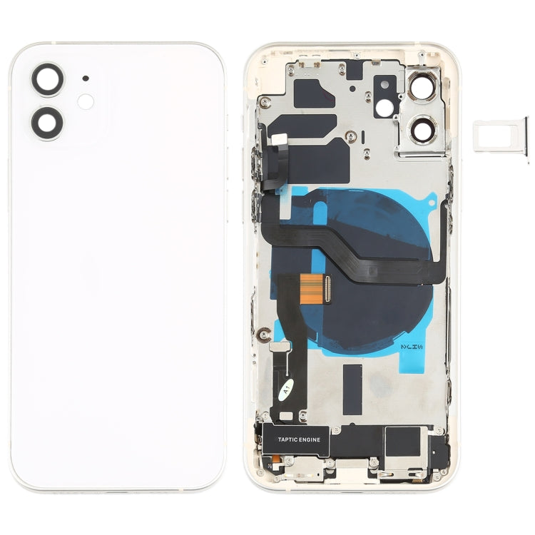 Battery Back Cover Assembly (with Side Keys & Speaker Ringer Buzzer & Motor & Camera Lens & Card Tray & Power Button + Volume Button + Charging Port & Wireless Charging Module) for iPhone 12, For iPhone 12(Assembly) For iPhone 12(Assembly) White