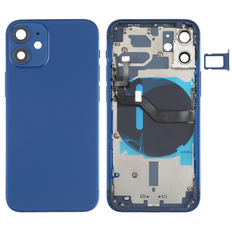 Battery Back Cover (with Side Keys & Card Tray & Power + Volume Flex Cable & Wireless Charging Module) for iPhone 12 Mini, For iPhone 12 Mini For iPhone 12 Mini Blue