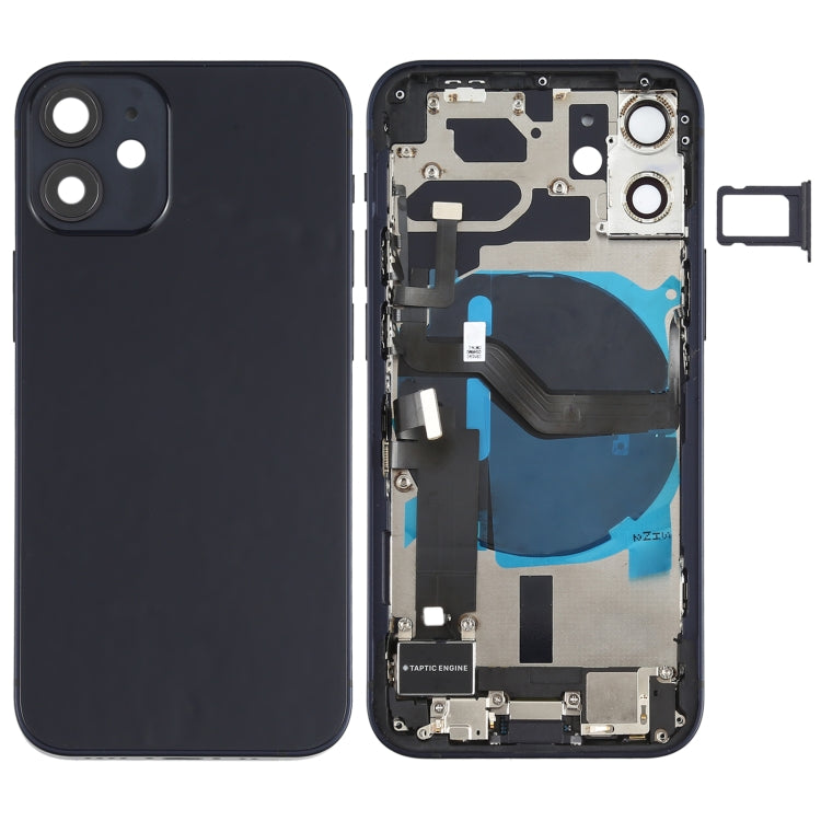 Battery Back Cover Assembly (with Side Keys & Speaker Ringer Buzzer & Motor & Camera Lens & Card Tray & Power Button + Volume Button + Charging Port & Wireless Charging Module) for iPhone 12 Mini, For iPhone 12 Mini (Assembly) For iPhone 12 Mini (Assembly) Black