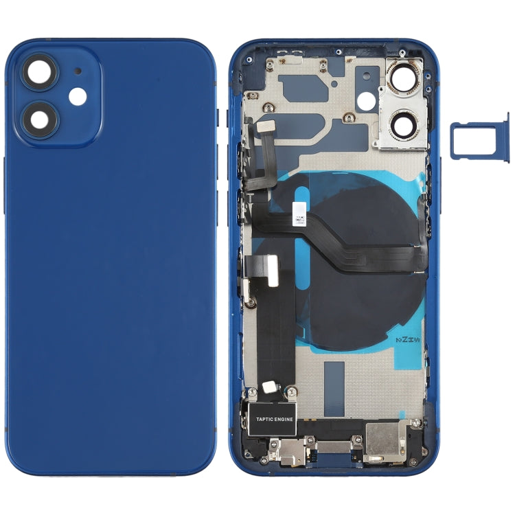 Battery Back Cover Assembly (with Side Keys & Speaker Ringer Buzzer & Motor & Camera Lens & Card Tray & Power Button + Volume Button + Charging Port & Wireless Charging Module) for iPhone 12 Mini, For iPhone 12 Mini (Assembly) For iPhone 12 Mini (Assembly) Blue
