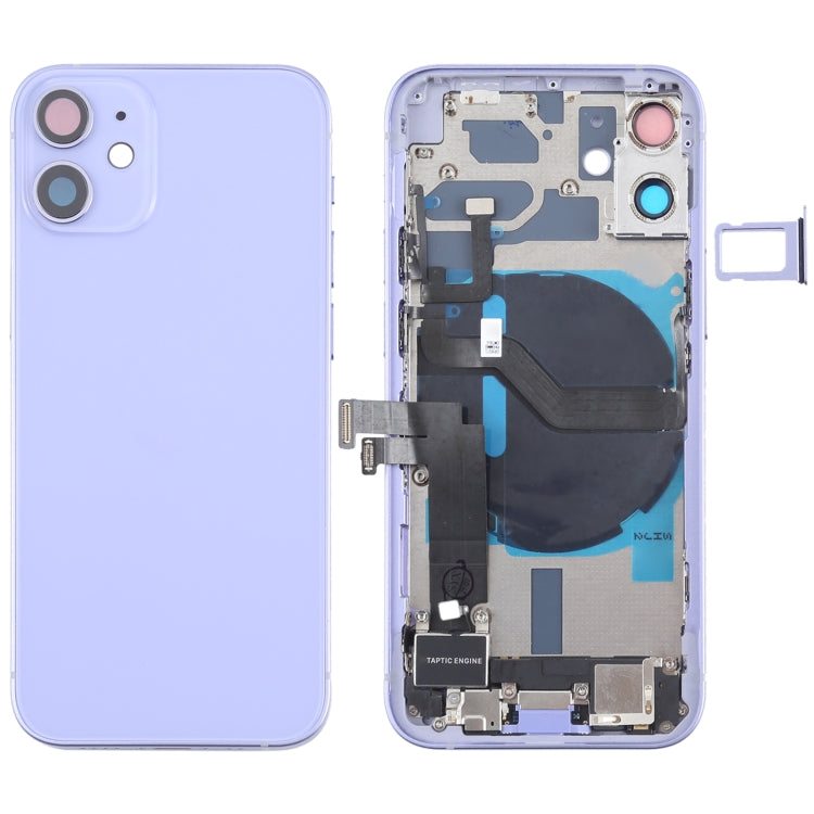 Battery Back Cover Assembly (with Side Keys & Speaker Ringer Buzzer & Motor & Camera Lens & Card Tray & Power Button + Volume Button + Charging Port & Wireless Charging Module) for iPhone 12 Mini, For iPhone 12 Mini (Assembly) For iPhone 12 Mini (Assembly) Purple