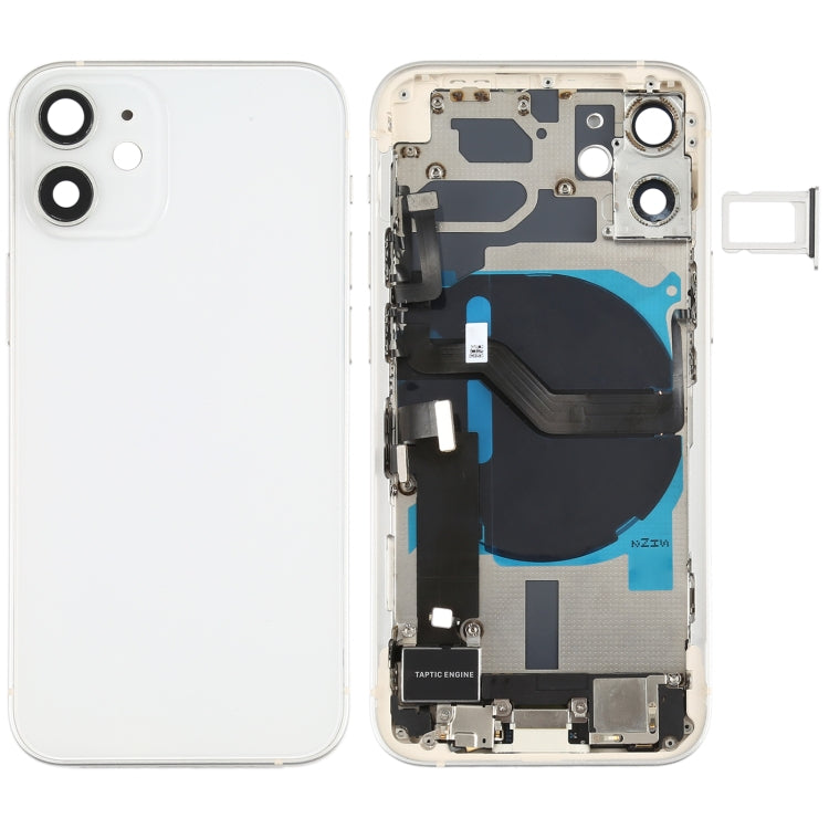 Battery Back Cover Assembly (with Side Keys & Speaker Ringer Buzzer & Motor & Camera Lens & Card Tray & Power Button + Volume Button + Charging Port & Wireless Charging Module) for iPhone 12 Mini, For iPhone 12 Mini (Assembly) For iPhone 12 Mini (Assembly) White