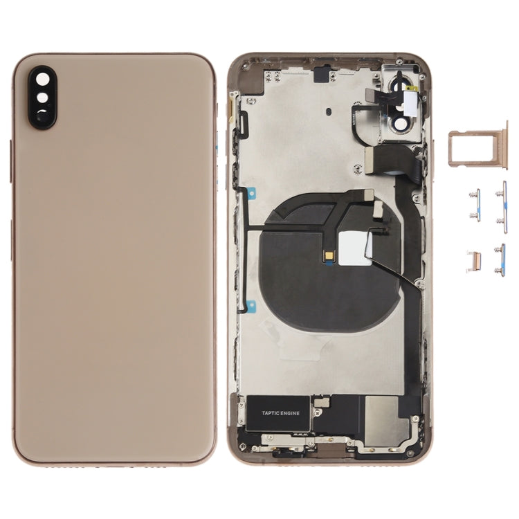 Battery Back Cover Assembly (with Side Keys & Speaker Ringer Buzzer & Motor & Camera Lens & Card Tray & Power Button + Volume Button + Charging Port + Signal Flex Cable & Wireless Charging Module) for iPhone XS Max, For iPhone XS Max (Full Assembly)   ... For iPhone XS Max (Full Assembly) Gold